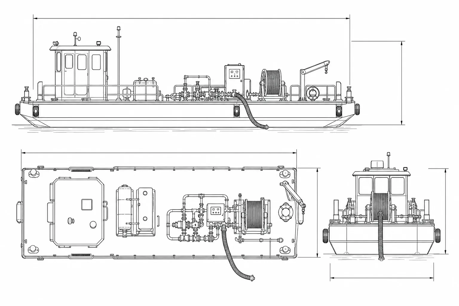 Fuel / Pump Pontoon Barge Design technical drawing