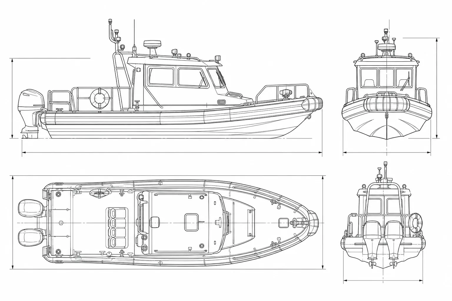 14 ft Rescue Boat Design technical drawing
